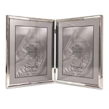 Blueprints Polished Silver Plate 8x10 Hinged Double Picture Frame Bead Border Design BL92426